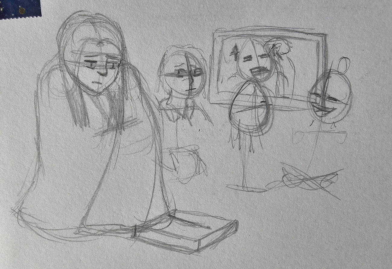 Concept of the sleepover scene, Carys feeling left out while the nice friend notices her. Concept of the sleepover scene, Carys feeling left out while the nice friend notices her.